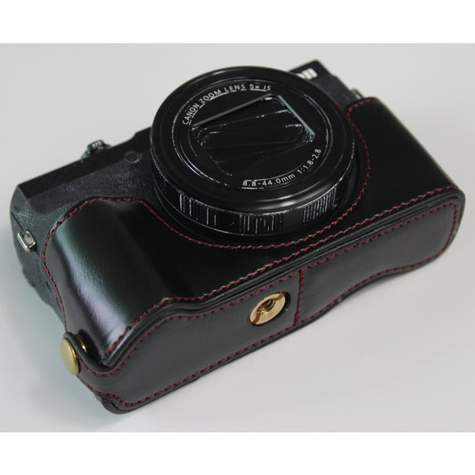 PU Leather Half Camera Case Bag Cover Protector for Canon PowerShot G5 X Mark II - Black