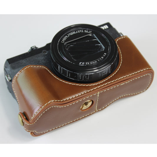 PU Leather Half Camera Case Bag Cover Protector for Canon PowerShot G5 X Mark II - Brown