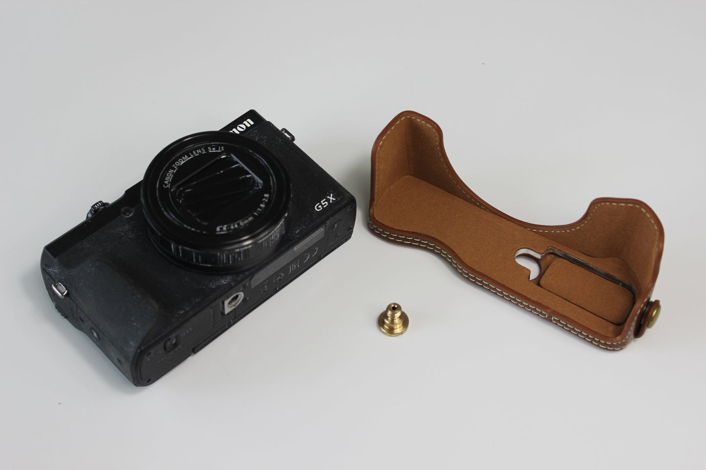 PU Leather Half Camera Case Bag Cover Protector for Canon PowerShot G5 X Mark II - Brown
