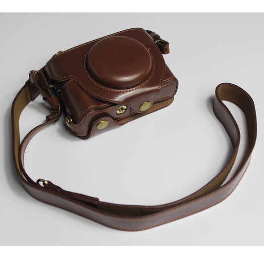 PU Leather Half Camera Case Bag with Strap for Canon PowerShot G5 X Mark II - Coffee
