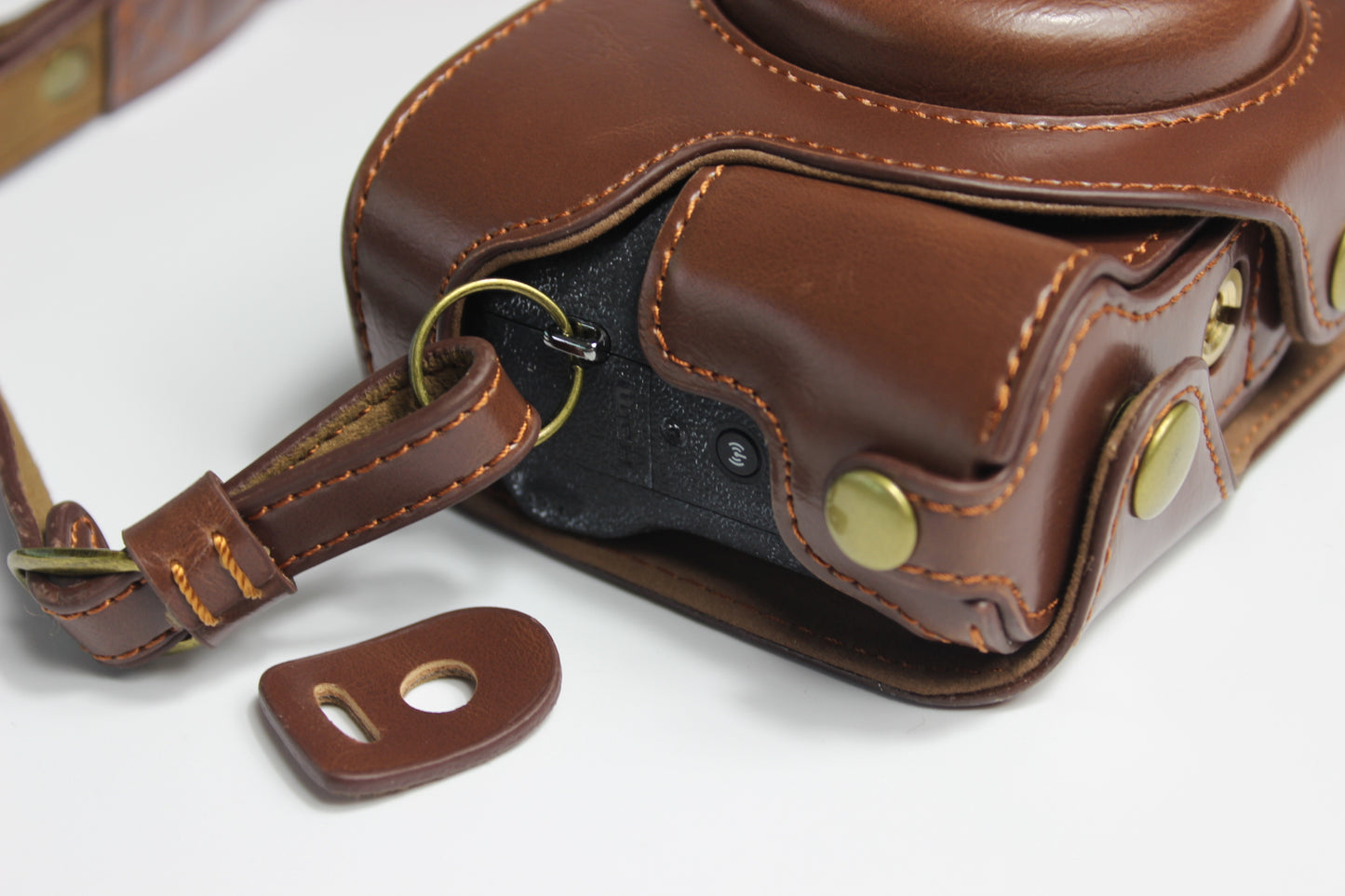 PU Leather Half Camera Case Bag with Strap for Canon PowerShot G5 X Mark II - Coffee