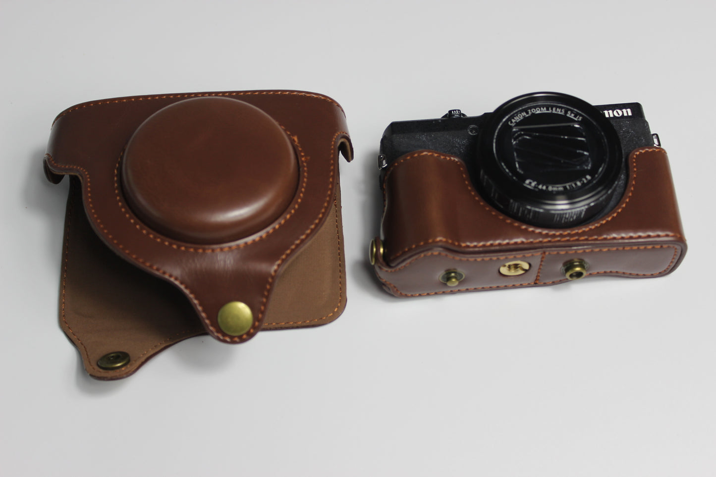 PU Leather Half Camera Case Bag with Strap for Canon PowerShot G5 X Mark II - Coffee