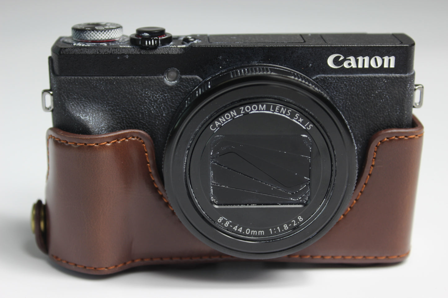 PU Leather Half Camera Case Bag with Strap for Canon PowerShot G5 X Mark II - Coffee