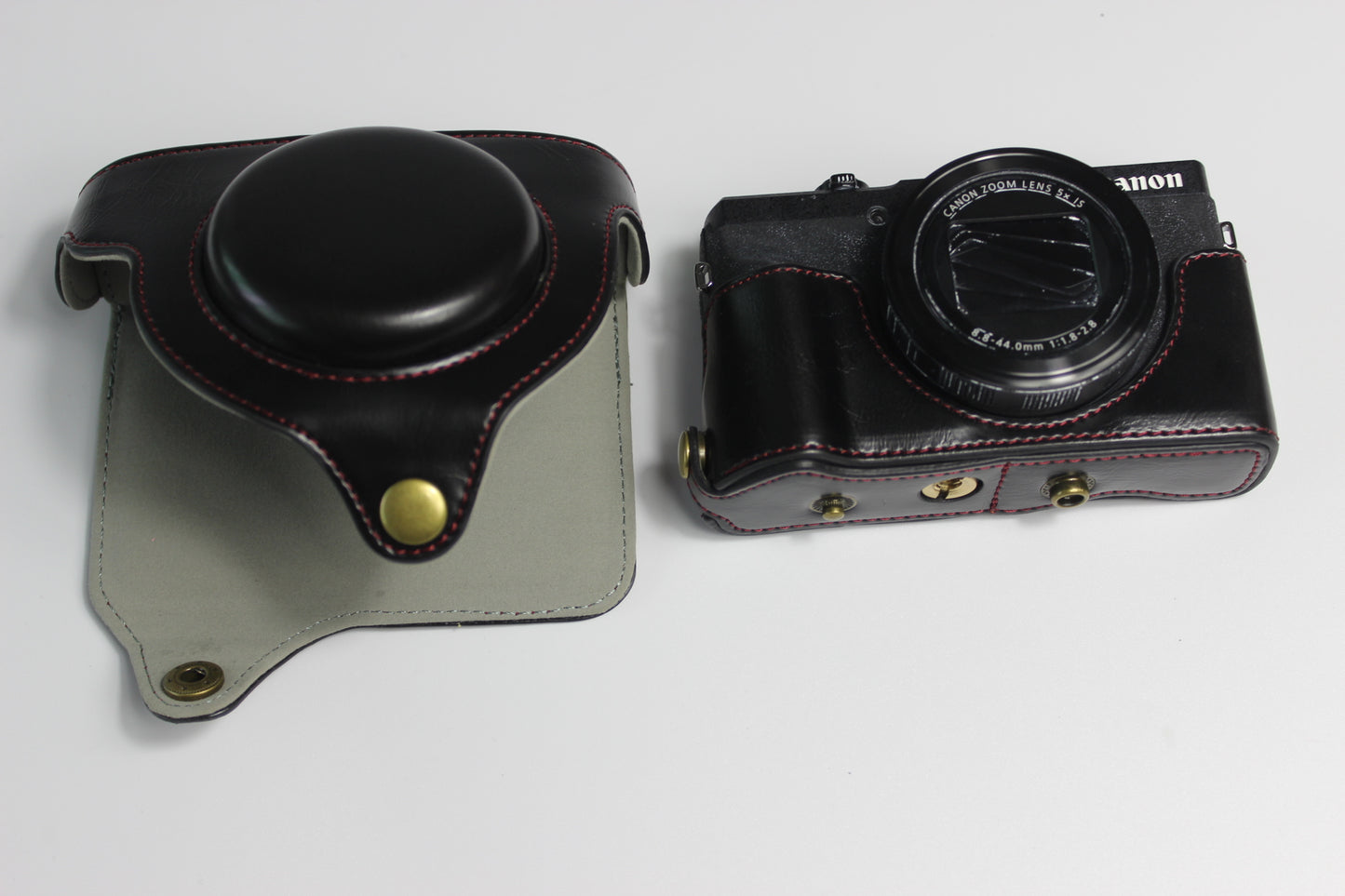 PU Leather Half Camera Case Bag with Strap for Canon PowerShot G5 X Mark II - Black