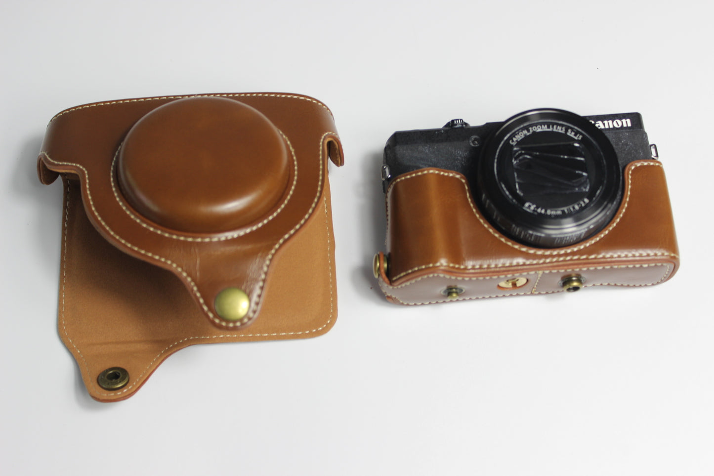 PU Leather Half Camera Case Bag with Strap for Canon PowerShot G5 X Mark II - Brown