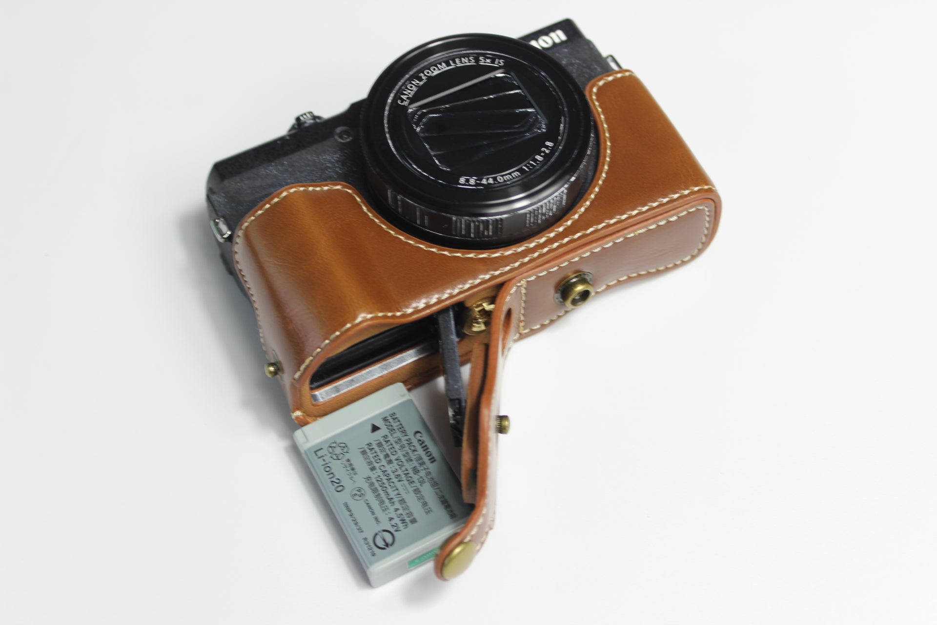 PU Leather Half Camera Case Bag with Strap for Canon PowerShot G5 X Mark II Brown