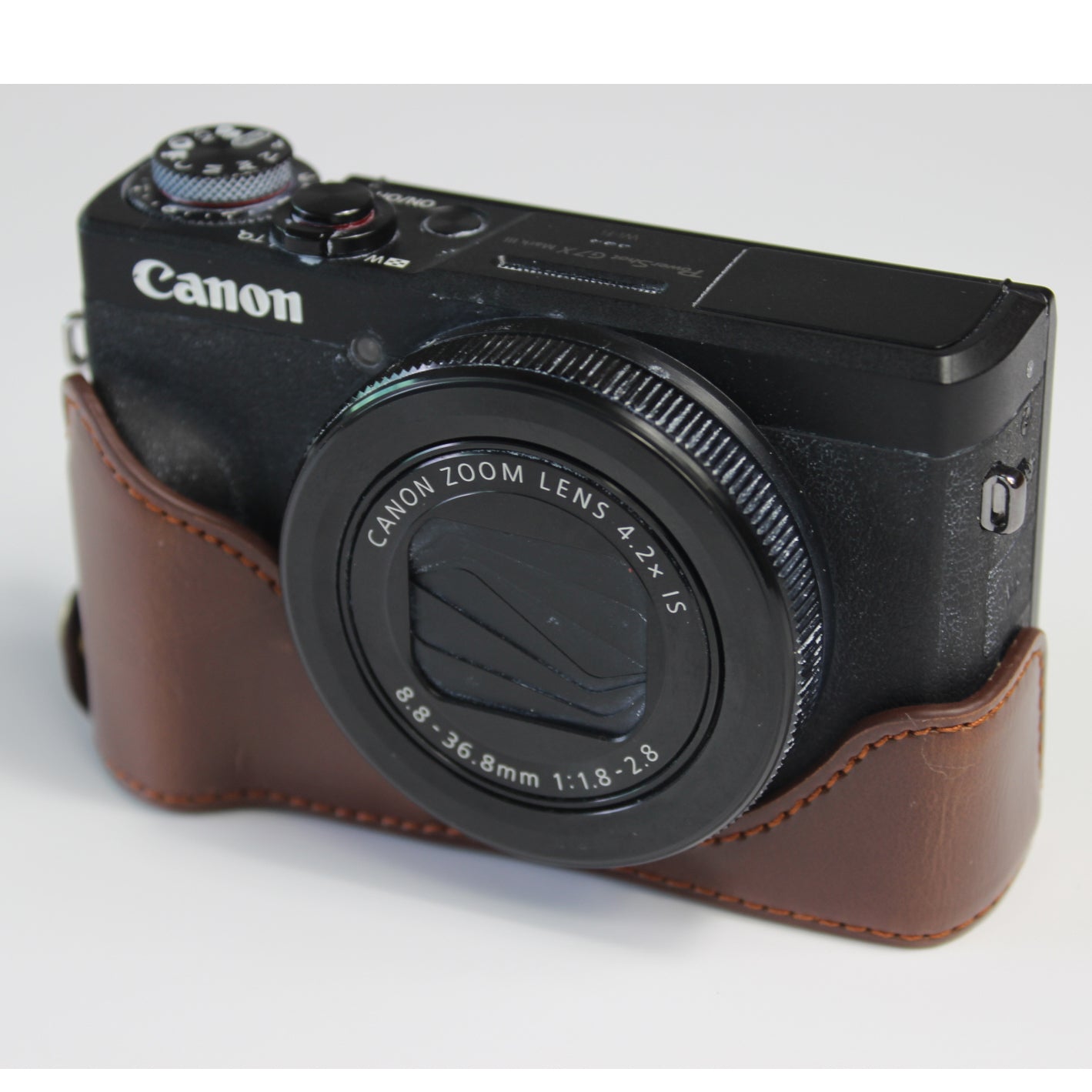 PU Leather Half Camera Case Bag Cover Protector for Canon PowerShot G7 X Mark II - Coffee