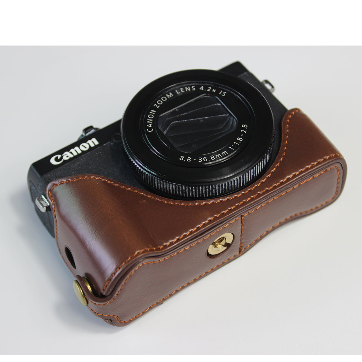 PU Leather Half Camera Case Bag Cover Protector for Canon PowerShot G7 X Mark II - Coffee