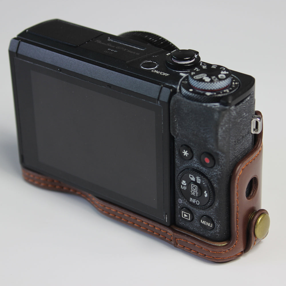 PU Leather Half Camera Case Bag Cover Protector for Canon PowerShot G7 X Mark II - Coffee