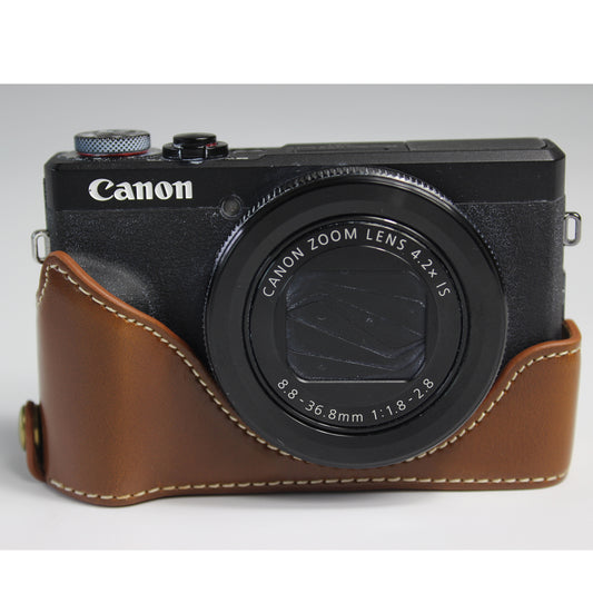 PU Leather Half Camera Case Bag Cover Protector for Canon PowerShot G7 X Mark II - Brown