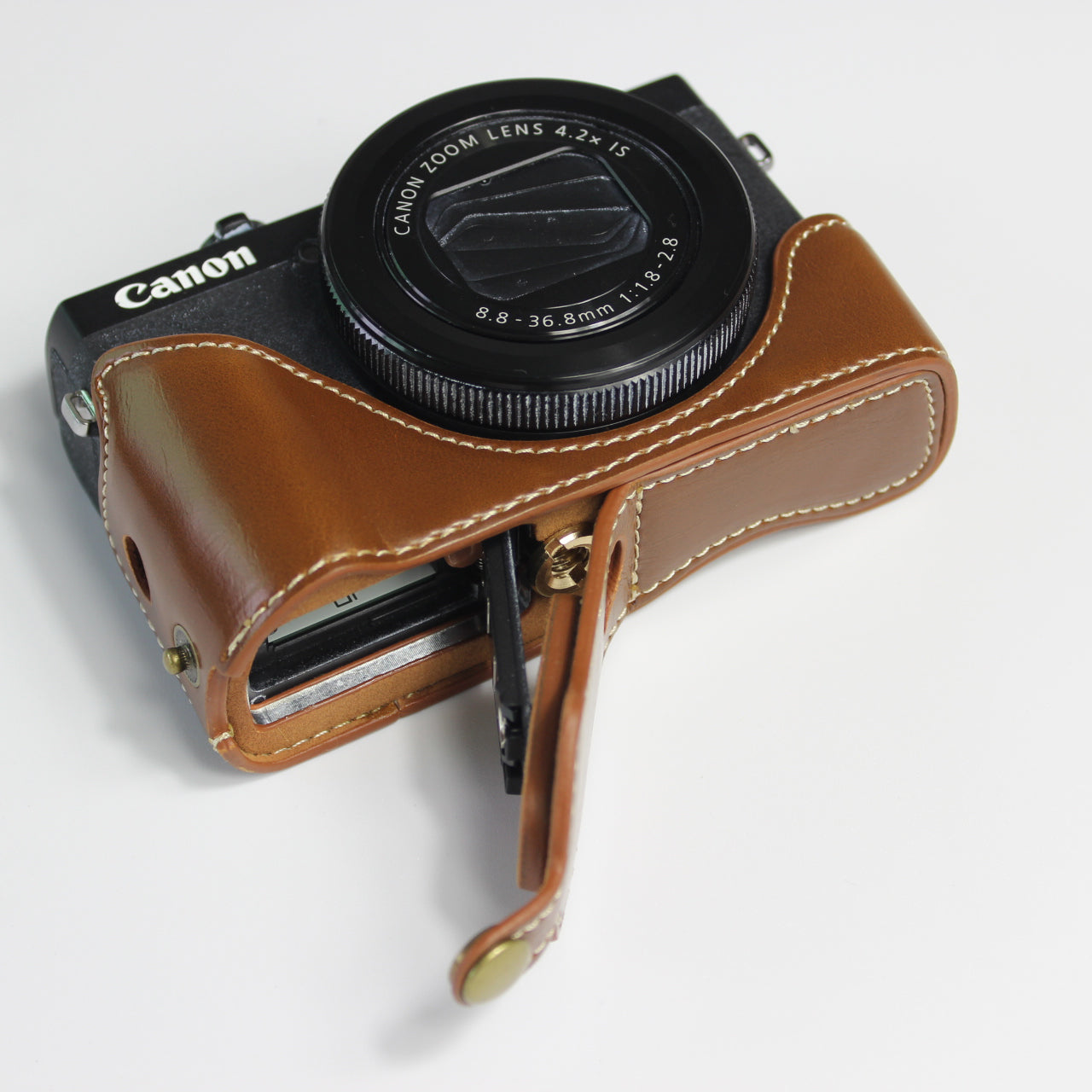 PU Leather Half Camera Case Bag Cover Protector for Canon PowerShot G7 X Mark II - Brown