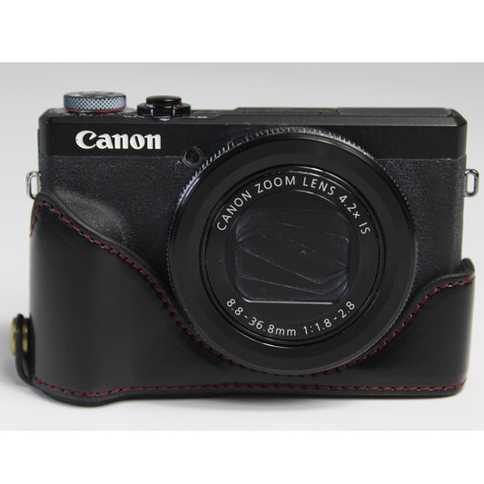 PU Leather Half Camera Case Bag Cover Protector for Canon PowerShot G7 X Mark II - Black