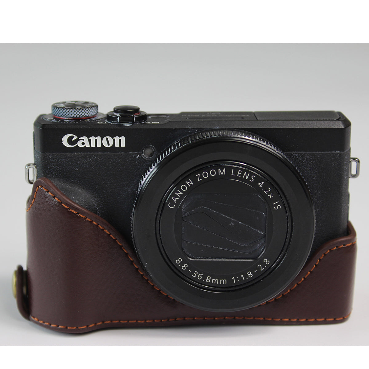 Genuine Leather Half Camera Case Bag Cover Protector for Canon PowerShot G7 X Mark III - Coffee