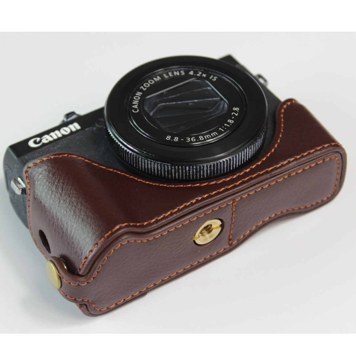 Genuine Leather Half Camera Case Bag Cover Protector for Canon PowerShot G7 X Mark III - Coffee