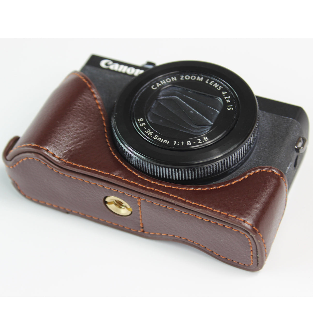 Genuine Leather Half Camera Case Bag Cover Protector for Canon PowerShot G7 X Mark III - Coffee