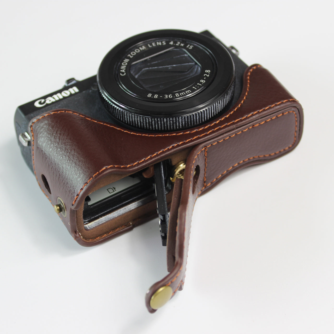 Genuine Leather Half Camera Case Bag Cover Protector for Canon PowerShot G7 X Mark III - Coffee