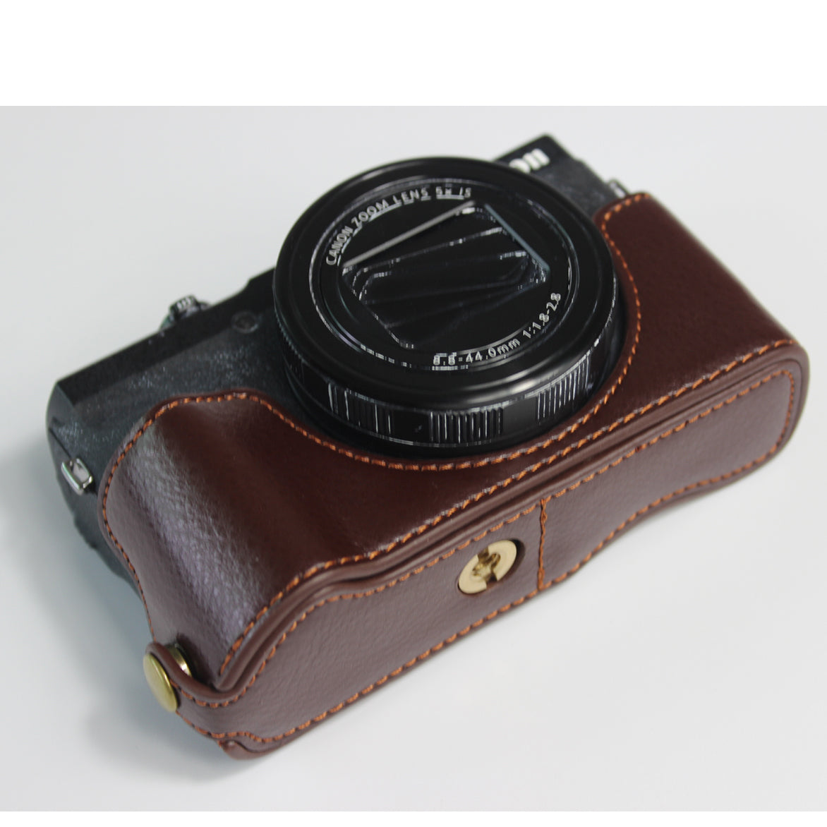 Genuine Leather Half Camera Case Bag Cover Protector for Canon PowerShot G5 X Mark II - Coffee