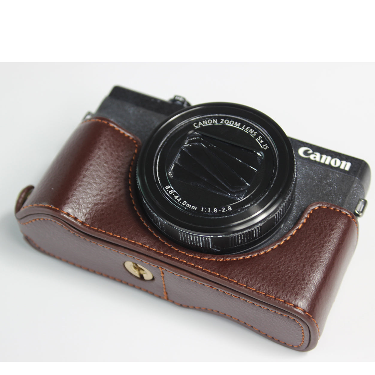 Genuine Leather Half Camera Case Bag Cover Protector for Canon PowerShot G5 X Mark II - Coffee