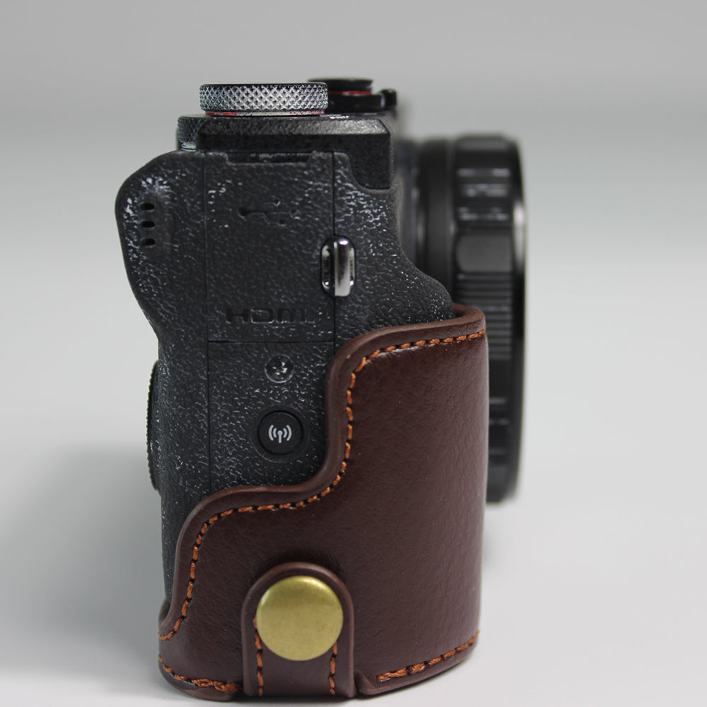 Genuine Leather Half Camera Case Bag Cover Protector for Canon PowerShot G5 X Mark II - Coffee