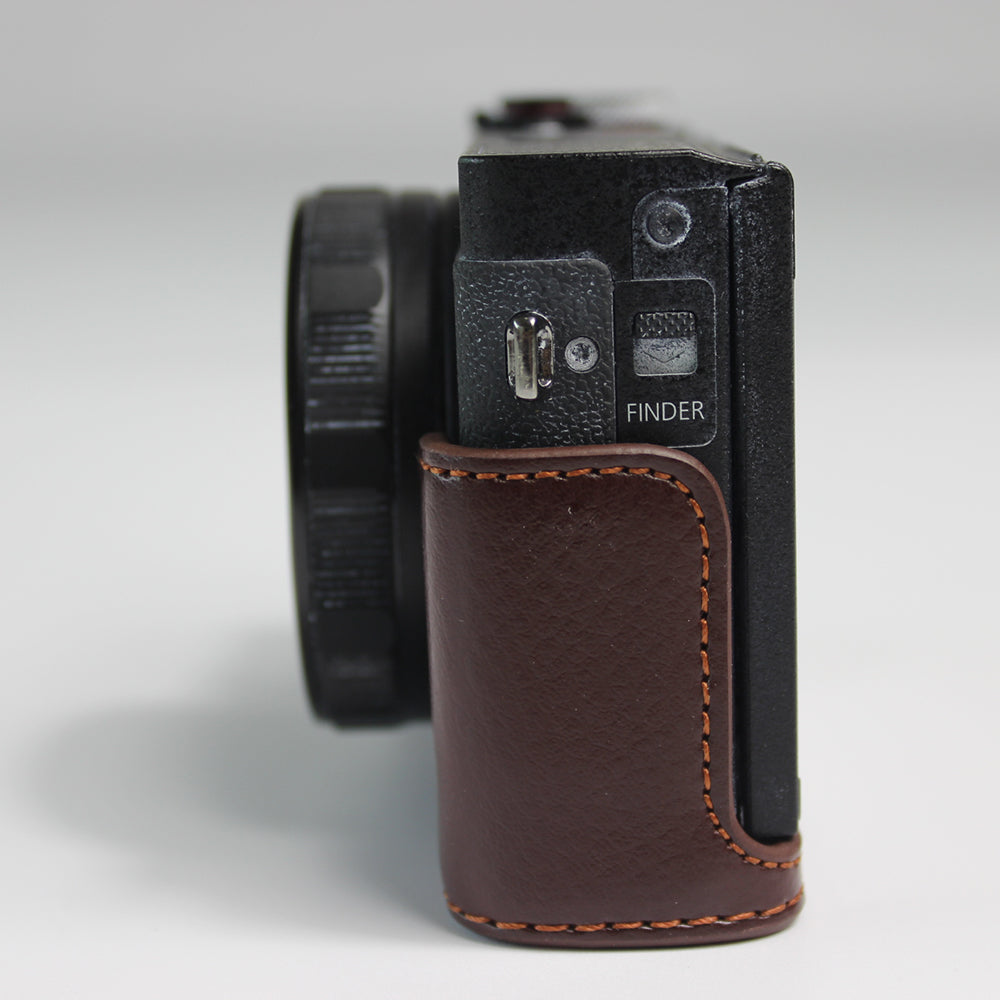 Genuine Leather Half Camera Case Bag Cover Protector for Canon PowerShot G5 X Mark II - Coffee