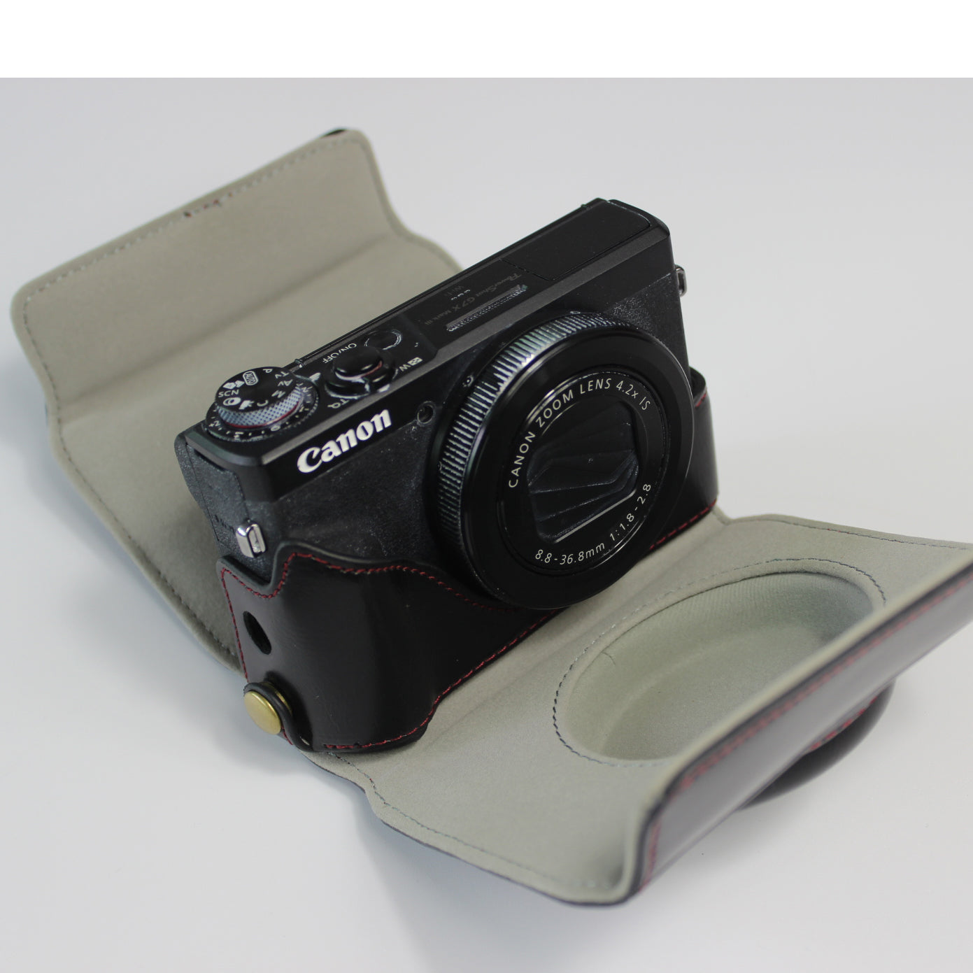 PU Leather Half Camera Case Bag with Strap for Canon PowerShot G7 X Mark III - Black