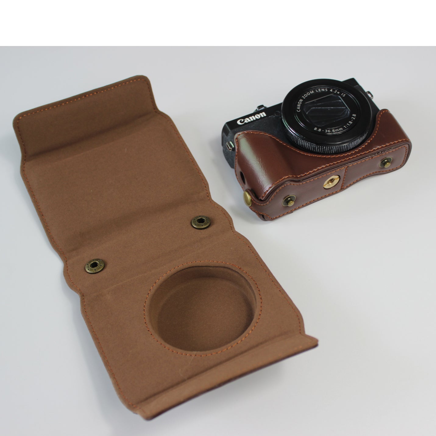 PU Leather Half Camera Case Bag with Strap for Canon PowerShot G7 X Mark III - Coffee
