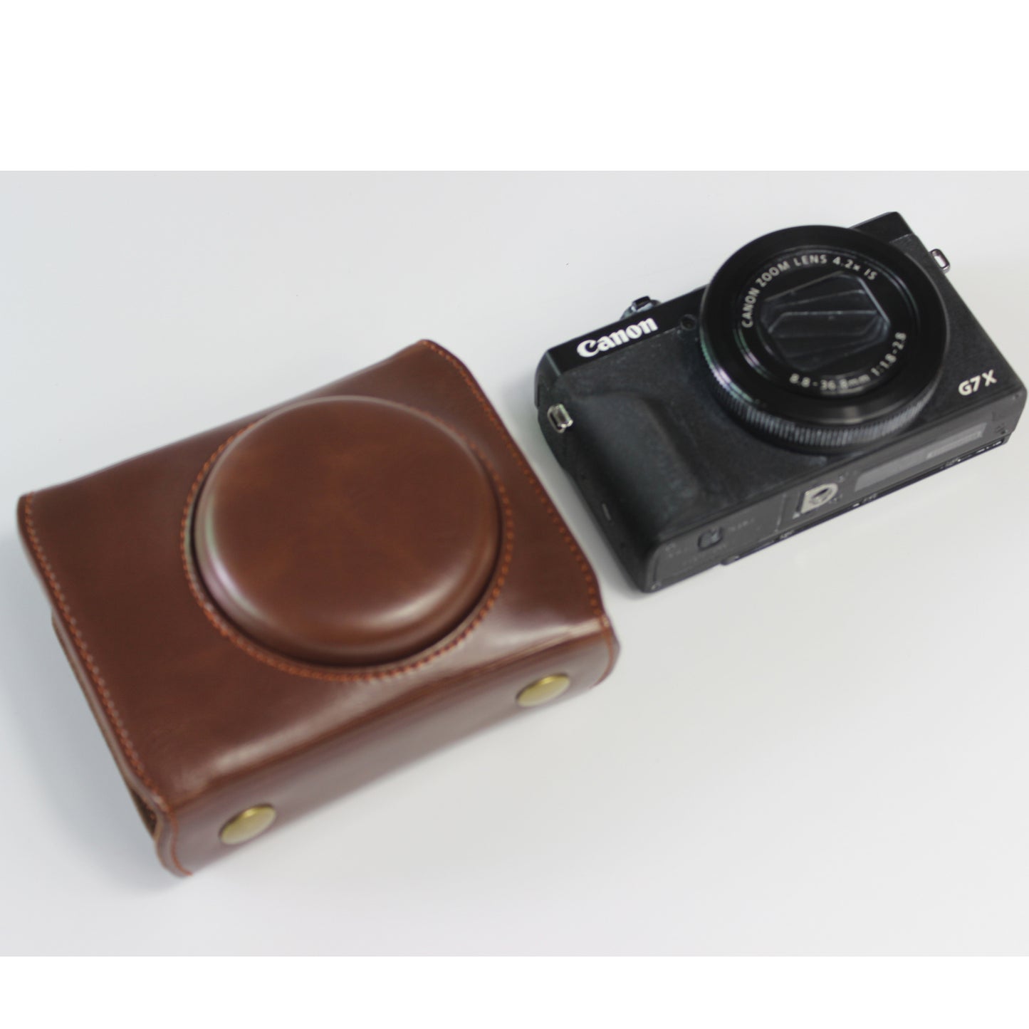 PU Leather Half Camera Case Bag with Strap for Canon PowerShot G7 X Mark III - Coffee