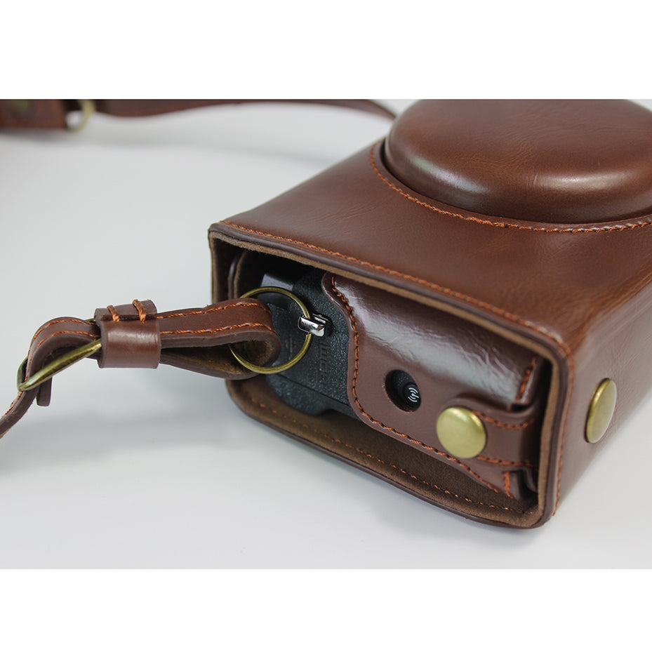 PU Leather Half Camera Case Bag with Strap for Canon PowerShot G7 X Mark III - Coffee