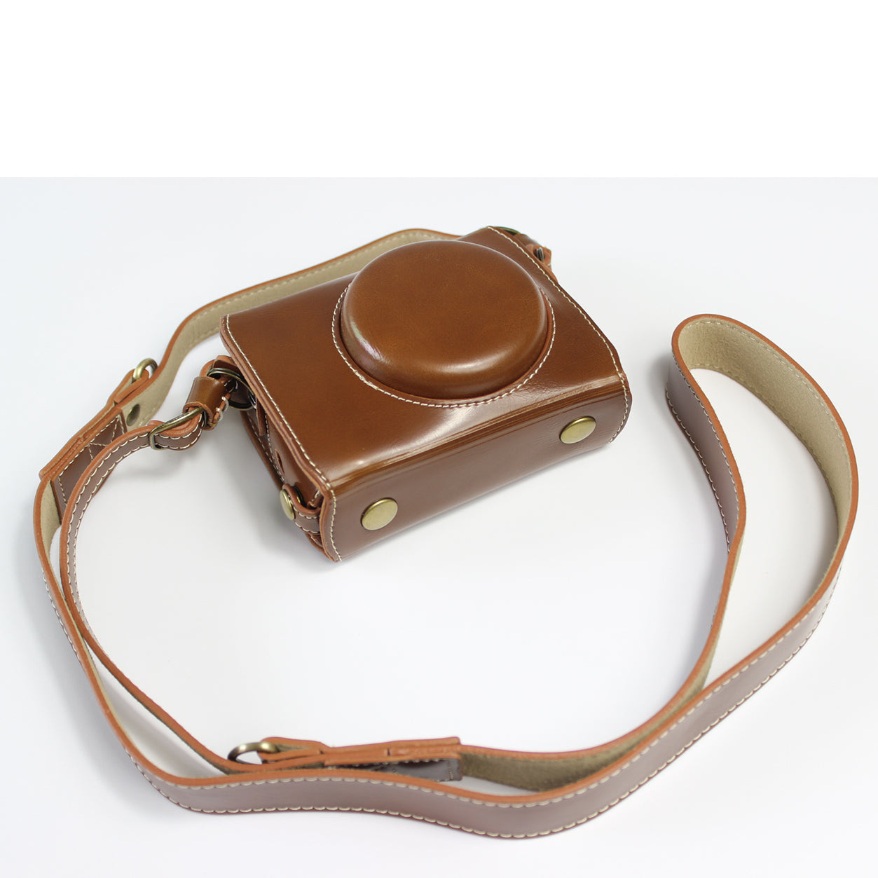 PU Leather Half Camera Case Bag with Strap for Canon PowerShot G7 X Mark III - Brown
