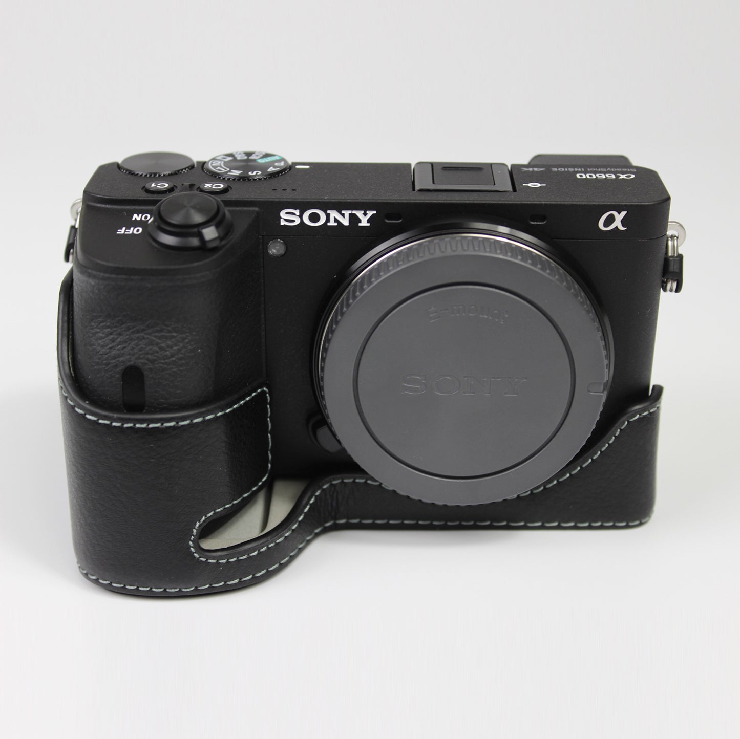 Genuine Leather Camera Protection Base Protection Semi-Case for Sony A6600 - Black