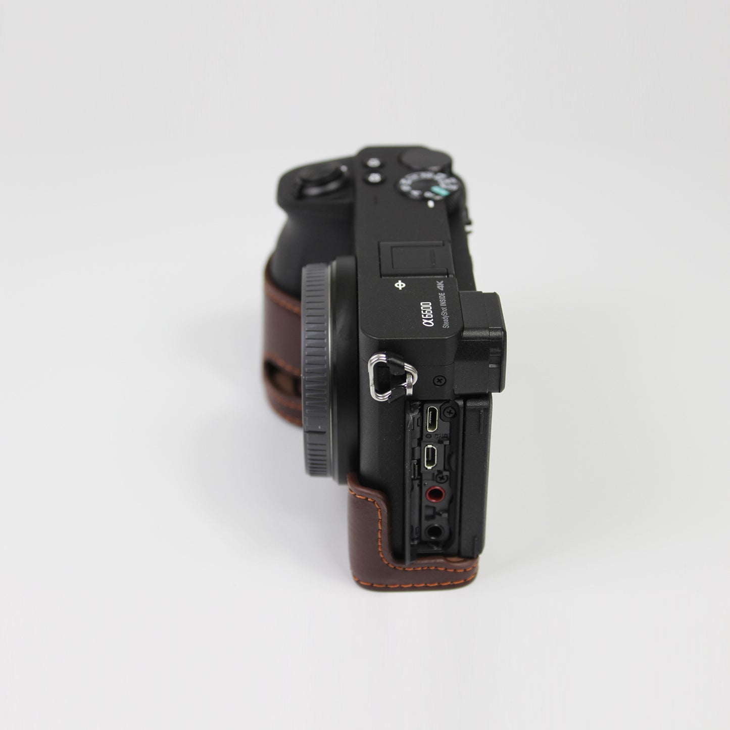 Genuine Leather Camera Protection Base Protection Semi-Case for Sony A6600 - Coffee
