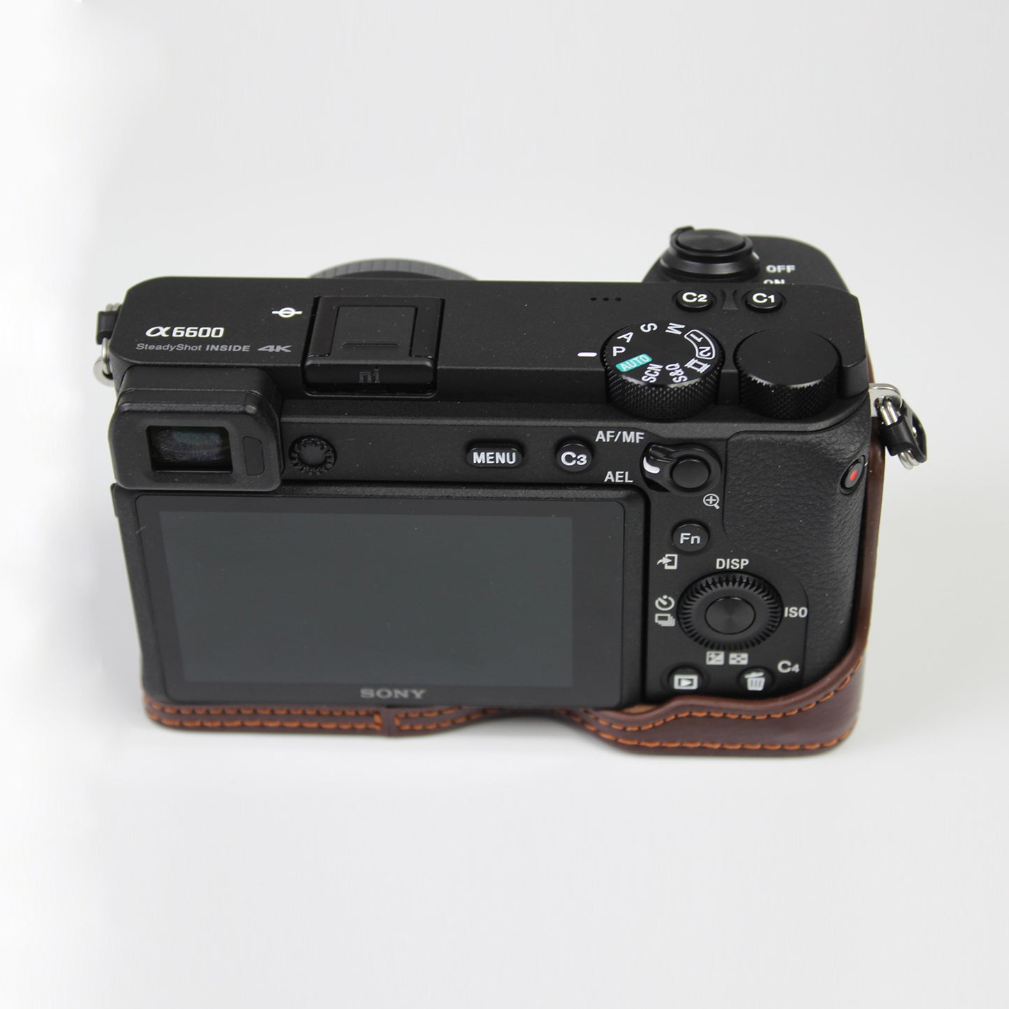 Genuine Leather Camera Protection Base Protection Semi-Case for Sony A6600 - Coffee