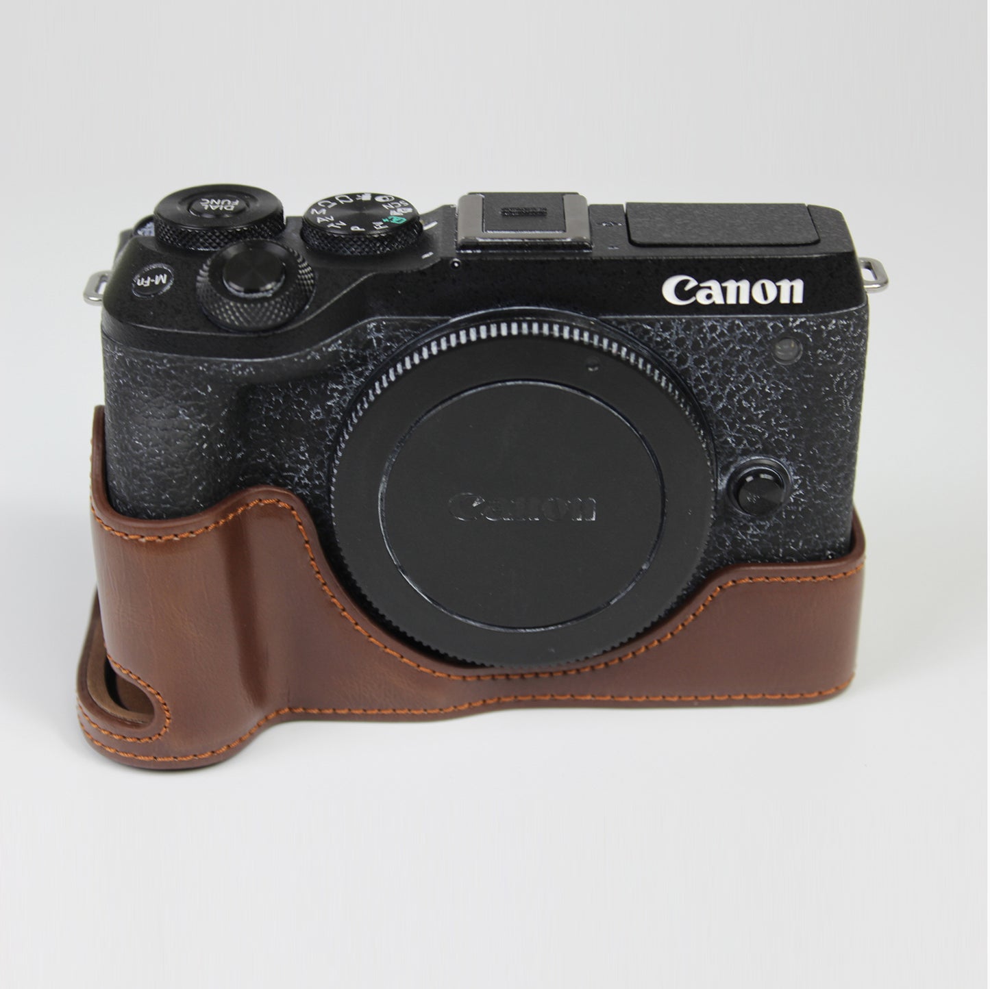Genuine Leather Camera Protection Base Protection Semi-Case for Canon EOS M6 Mark II /EOS M6II - Coffee