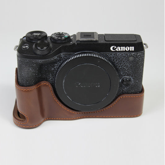 Genuine Leather Camera Protection Base Protection Semi-Case for Canon EOS M6 Mark II /EOS M6II - Coffee