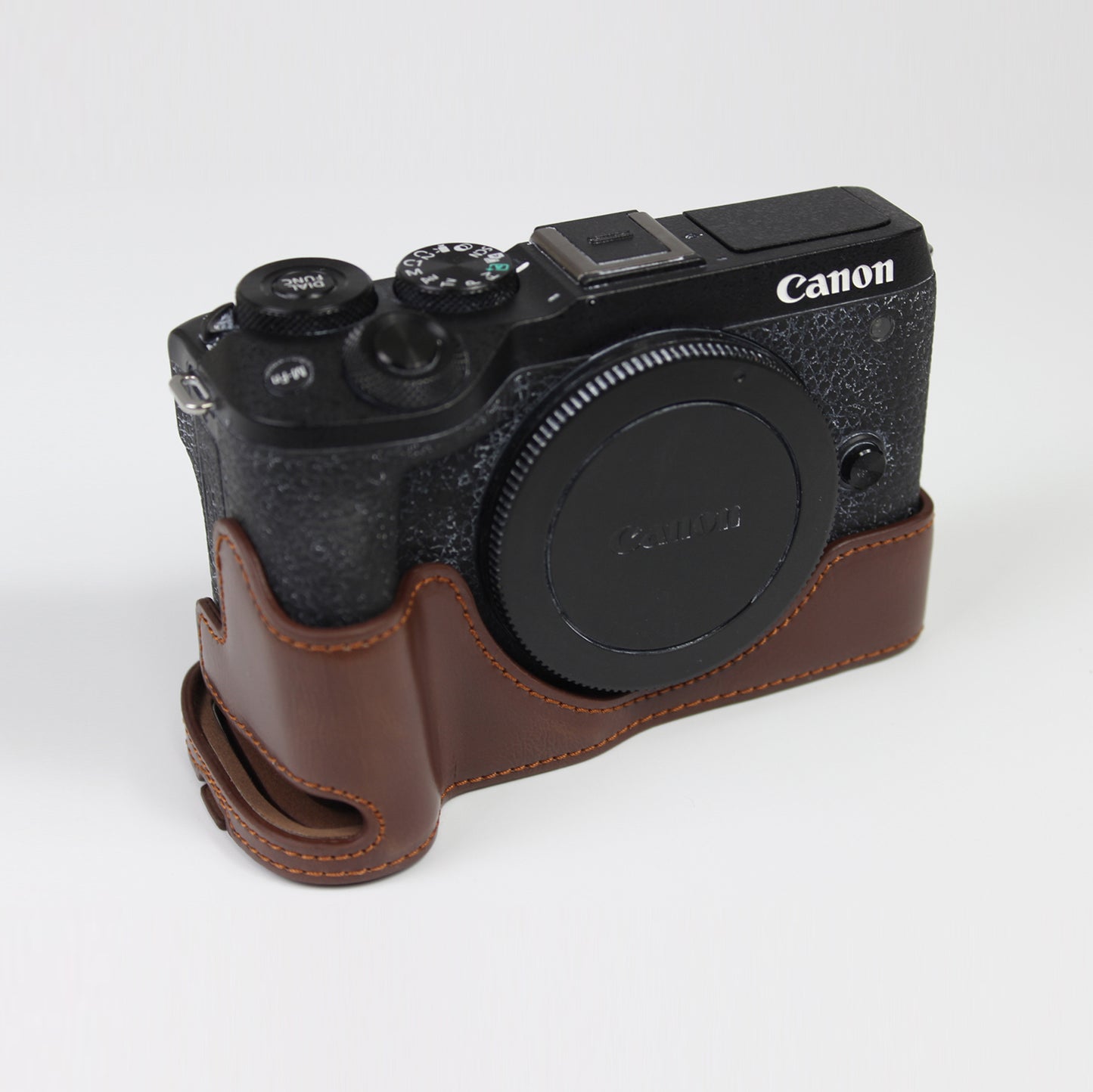 Genuine Leather Camera Protection Base Protection Semi-Case for Canon EOS M6 Mark II /EOS M6II - Coffee