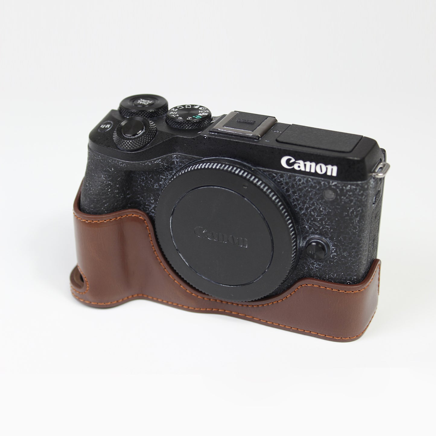 Genuine Leather Camera Protection Base Protection Semi-Case for Canon EOS M6 Mark II /EOS M6II - Coffee