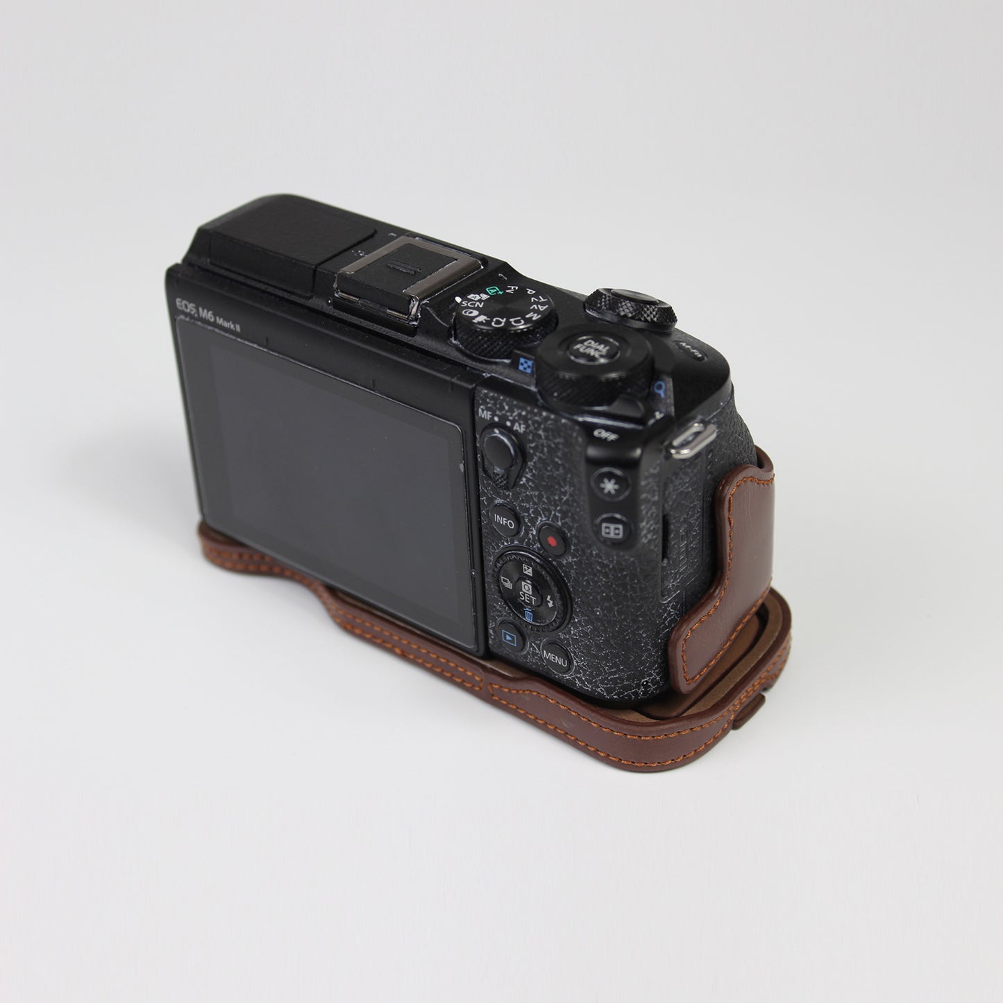 Genuine Leather Camera Protection Base Protection Semi-Case for Canon EOS M6 Mark II /EOS M6II - Coffee