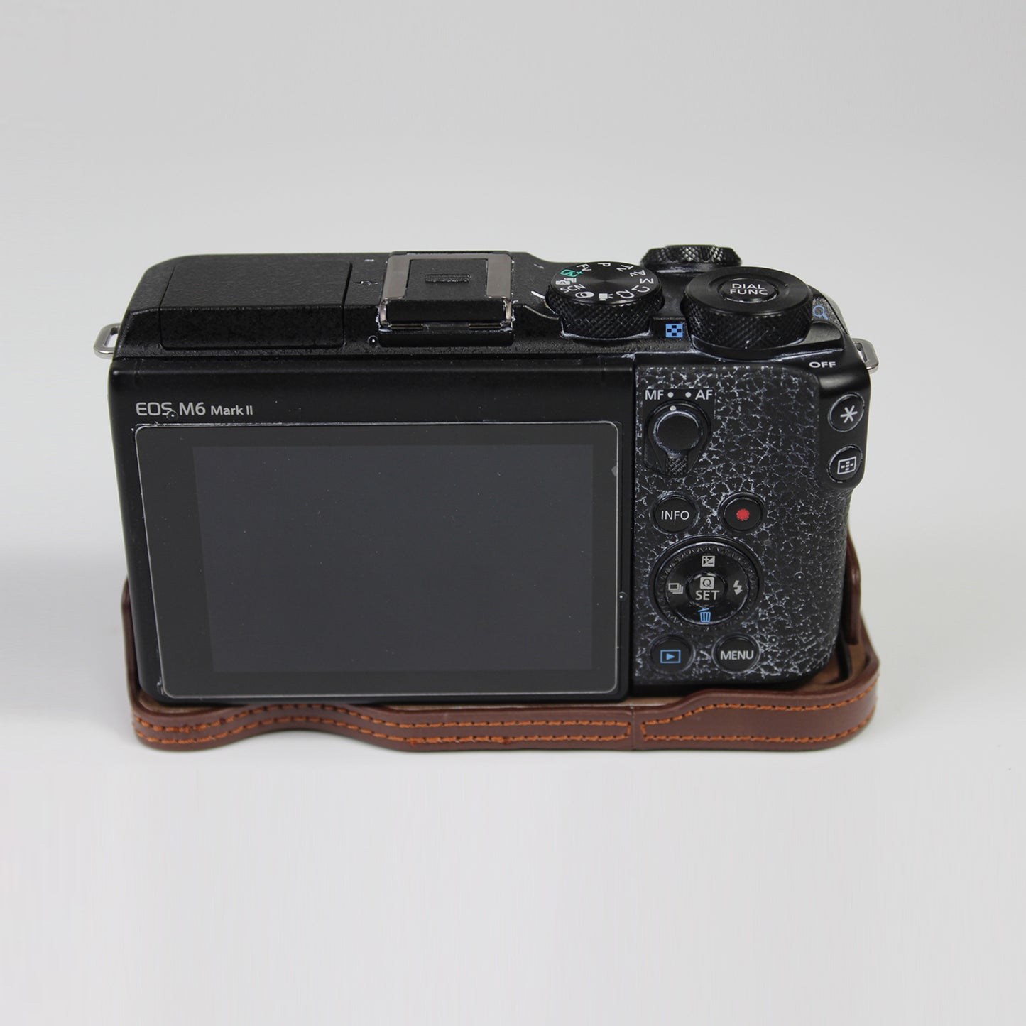 Genuine Leather Camera Protection Base Protection Semi-Case for Canon EOS M6 Mark II /EOS M6II - Coffee