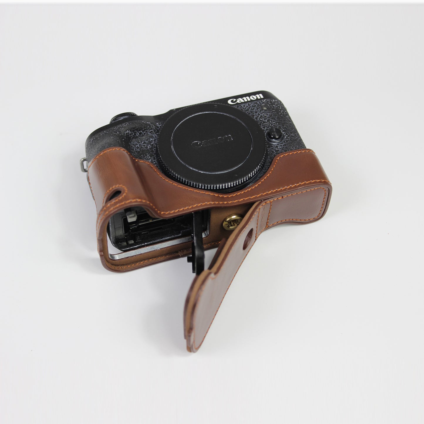 Genuine Leather Camera Protection Base Protection Semi-Case for Canon EOS M6 Mark II /EOS M6II - Coffee
