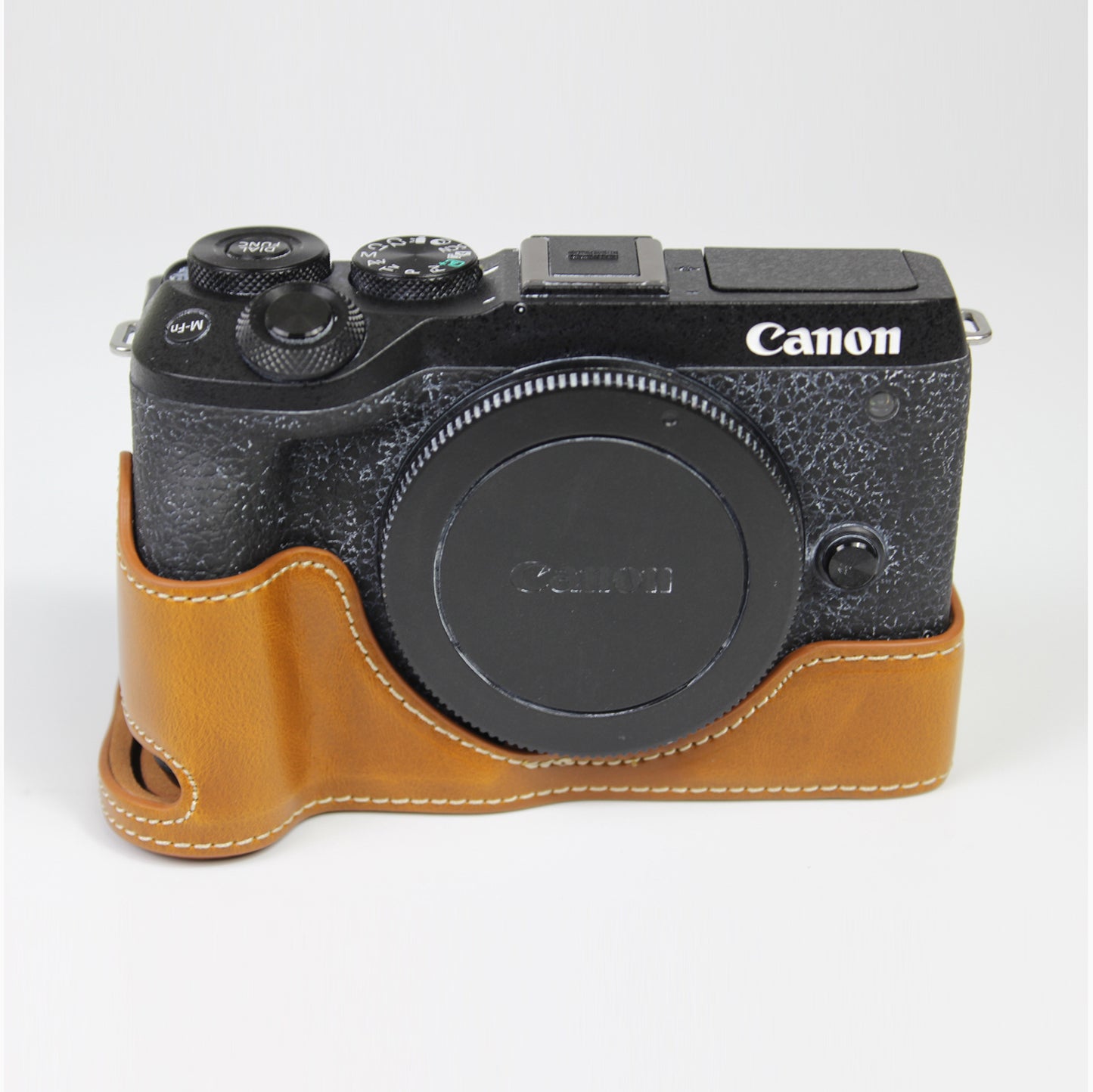Genuine Leather Camera Protection Base Protection Semi-Case for Canon EOS M6 Mark II /EOS M6II - Brown