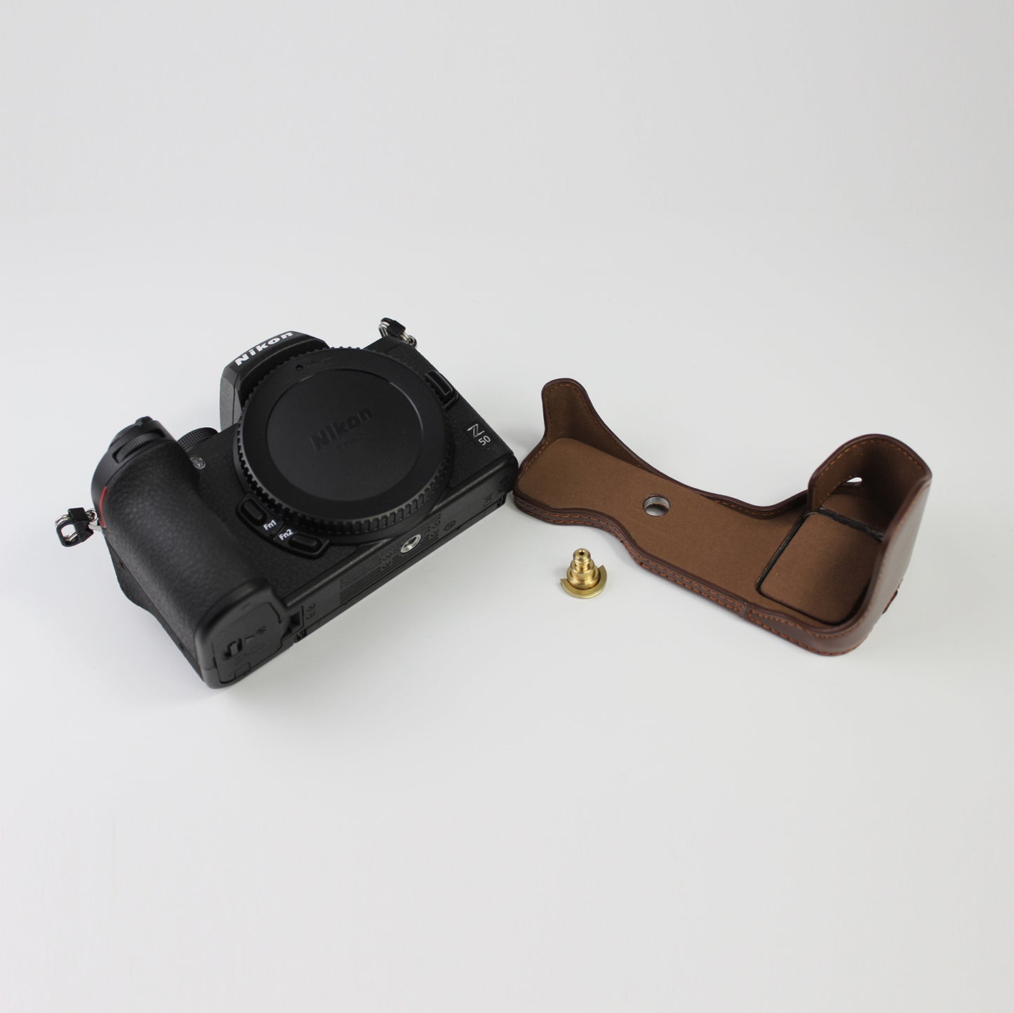 Quality PU Leather Half Bottom Protective Case for Nikon Z50 / Z30 - Coffee