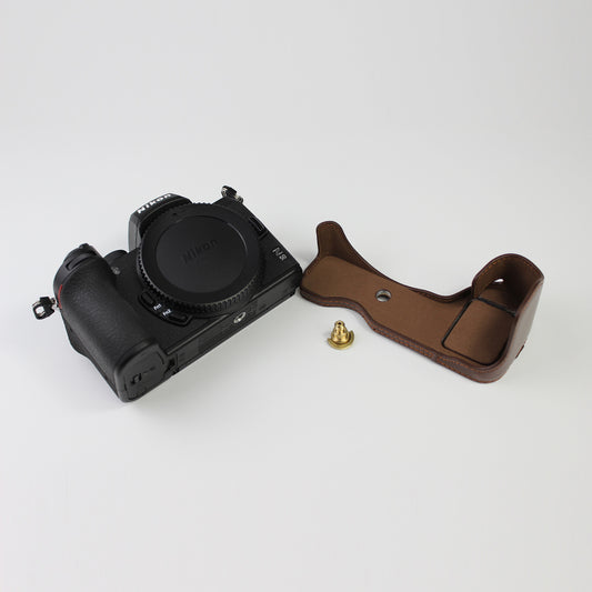 Quality PU Leather Half Bottom Protective Case for Nikon Z50 / Z30 - Coffee