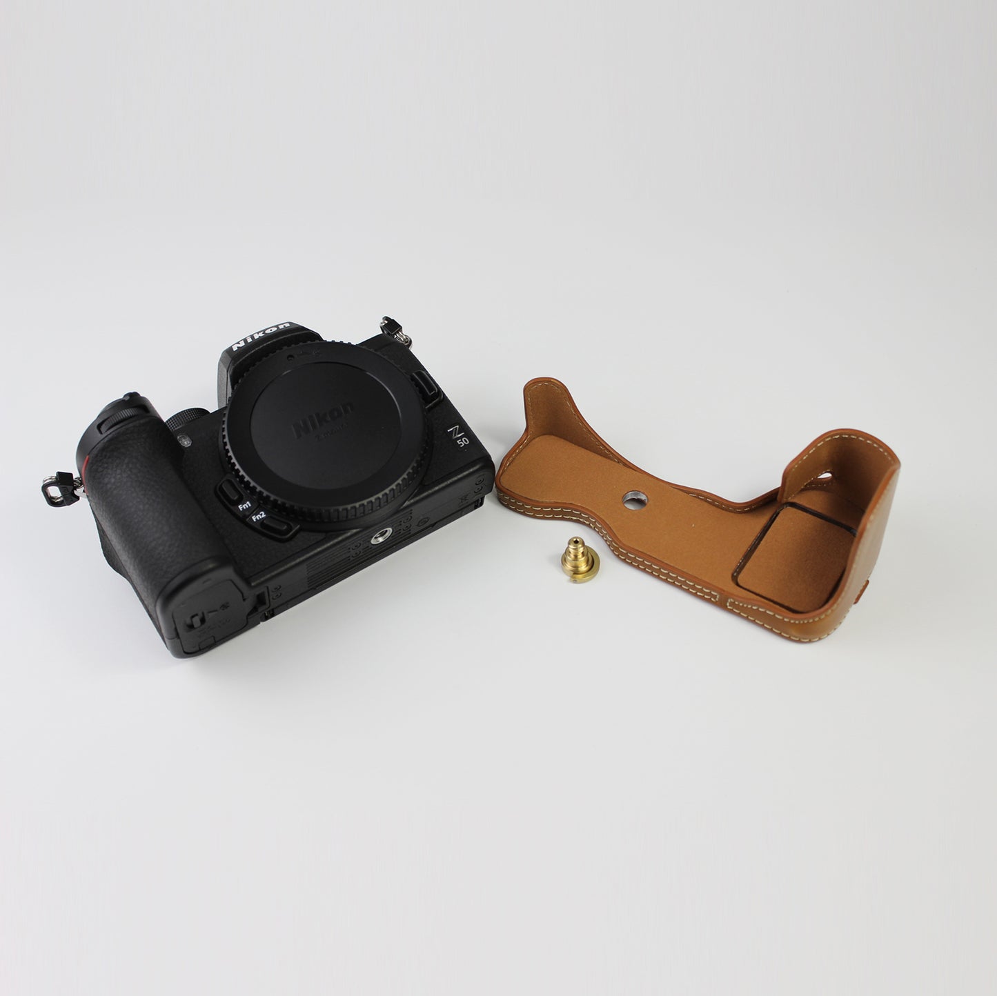 Quality PU Leather Half Bottom Protective Case for Nikon Z50 / Z30 - Brown