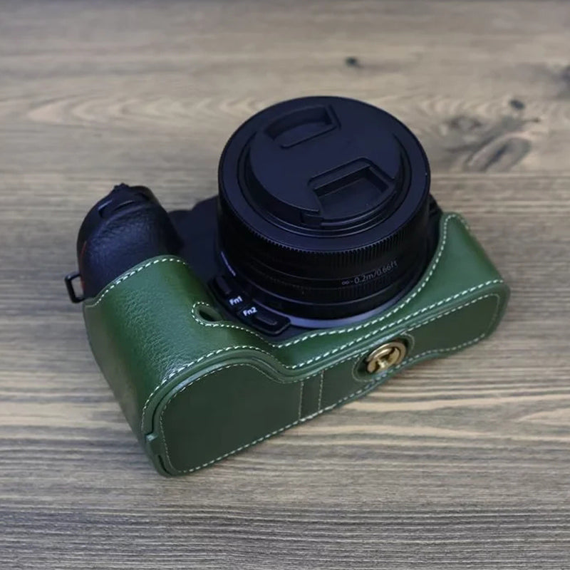 Anti-scratch PU Leather Half Bottom Protective Camera Case with Screw for Nikon Z50  /  Z30 - Green