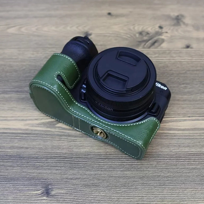 Anti-scratch PU Leather Half Bottom Protective Camera Case with Screw for Nikon Z50  /  Z30 - Green