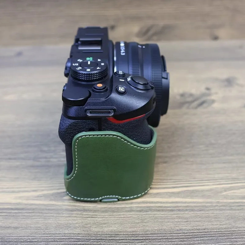 Anti-scratch PU Leather Half Bottom Protective Camera Case with Screw for Nikon Z50  /  Z30 - Green