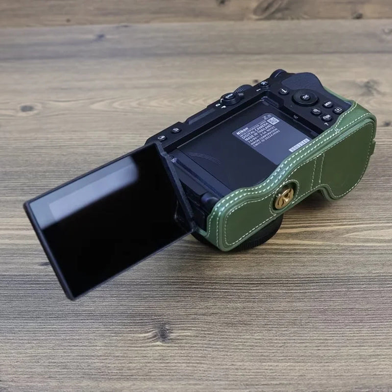Anti-scratch PU Leather Half Bottom Protective Camera Case with Screw for Nikon Z50  /  Z30 - Green