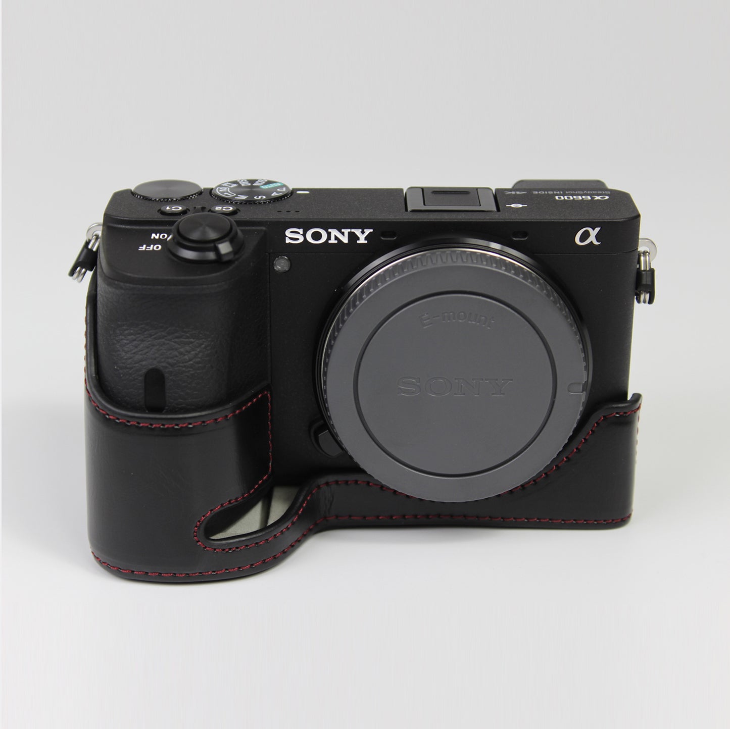 PU Leather Camera Protection Base Protection Semi-Case for Sony A6600 - Black