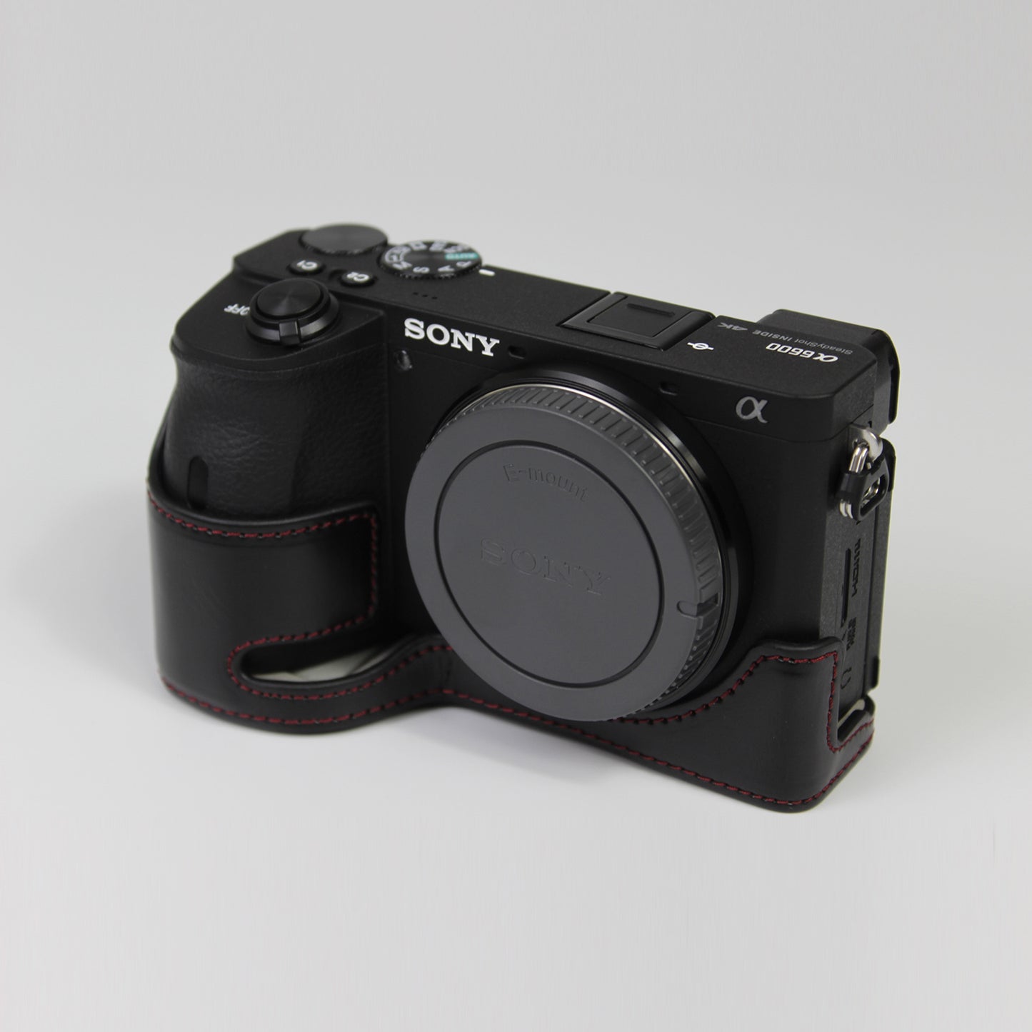 PU Leather Camera Protection Base Protection Semi-Case for Sony A6600 - Black