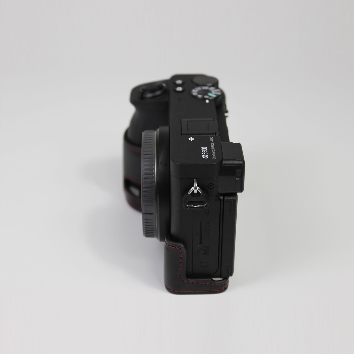 PU Leather Camera Protection Base Protection Semi-Case for Sony A6600 - Black